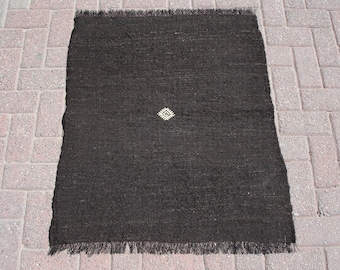 Handwoven Wool Kilim Rug: Vintage Turkish Doormat (2.4 x 3.6 ft)