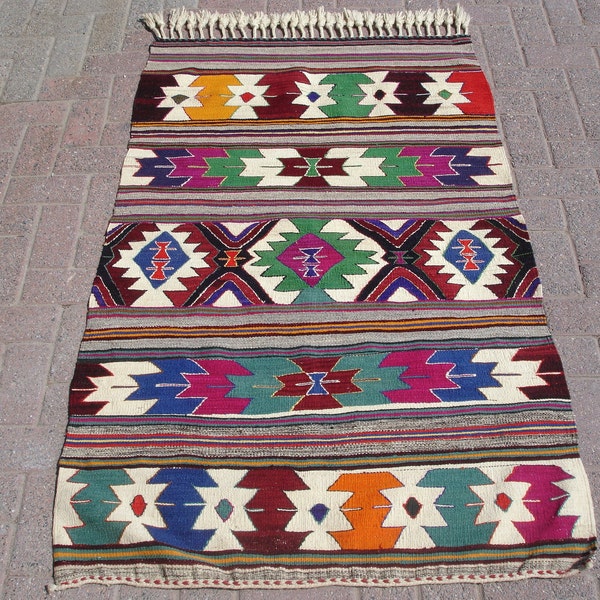Colorful Kilim rug 3x5, Boho kilim, Turkish carpet, home decor, handmade gift, bedroom rug
