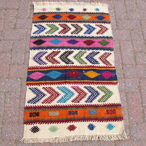 Handwoven Wool Kilim Rug: Small Vintage Turkish Carpet (2 x 3.3 ft)