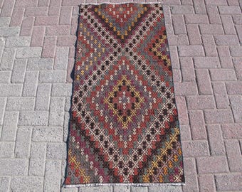 Vintage Turkish Kilim Rug: Small Wool Entryway Carpet (2.3 x 4.5 ft)