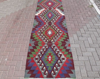 Handmade Kilim Rug Runner: 2'7 x 9'4, Traditional Turkish Hallway Rug