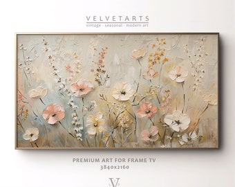 Frame TV Art - Pastel Poppies | Spring Flower Art, Textured Painting, Farmhouse Wildflowers, Botanical Digital Download | TV0080