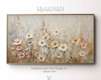 Frame TV Art - Pastel Poppy | Spring Flower Art, Textured Painting, Farmhouse Wildflowers, Botanical Digital Download | TV0088