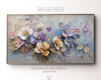 Frame TV Art - Pastel Blossoms | Spring Flower Art, Textured Painting, Farmhouse Wildflowers, Botanical Digital Download | TV0097