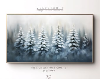 Frame TV Art - Snow Laden Pine Trees | Christmas Decor, Winter Festive Painting, Farmhouse Art, Christmas Digital Download | TV0168