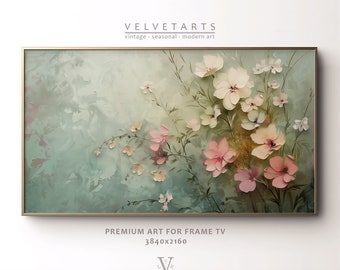 Frame TV Art - Petal Mist | Spring Flower Art, Textured Painting, Farmhouse Wildflowers, Botanical Digital Download | TV0102