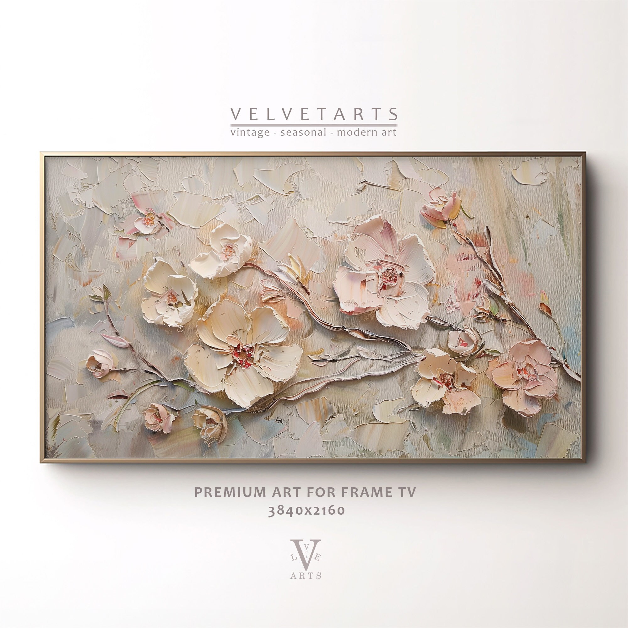 Frame TV Art - Airy Blossoms | Spring Flower Art, Textured Painting, Farmhouse Wildflowers, Botanical Digital Download | TV0086