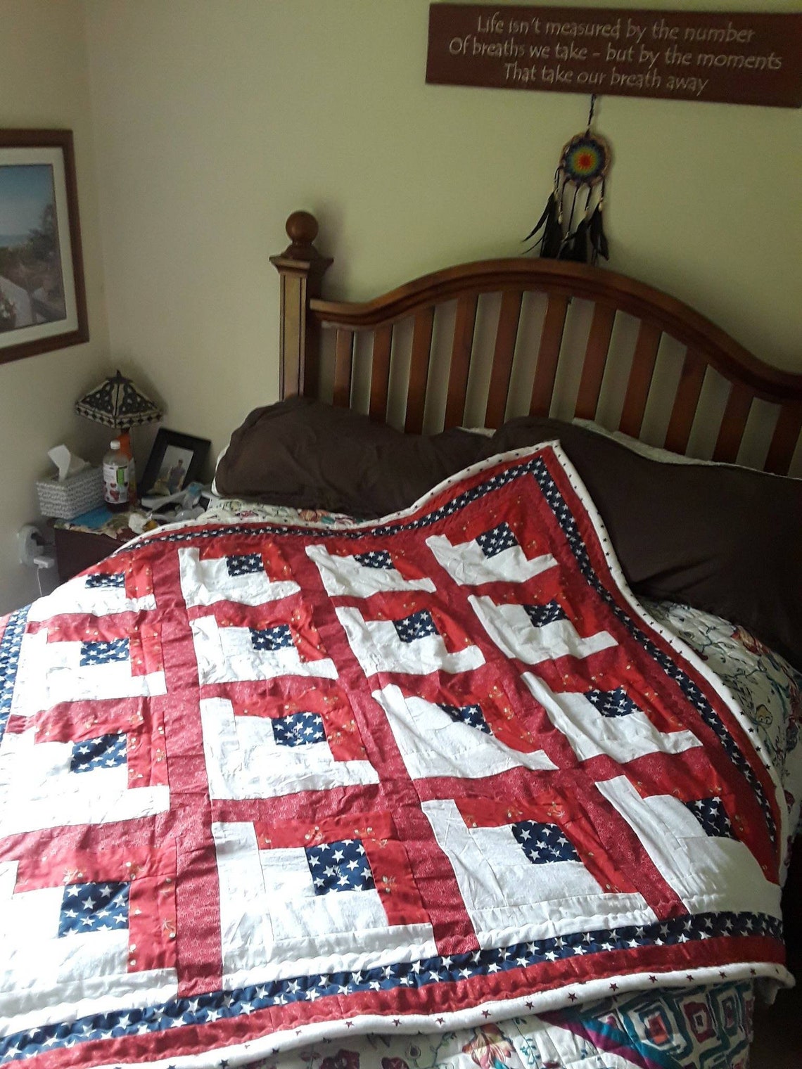 Patriotic handmade log cabin quilt. BEAUTIFUL one of a kind Etsy