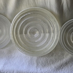 3 Retro Vintage Kitchen Ceiling Light Fixture Cover. Clear and White Glass. 2 Small, 1 Large.