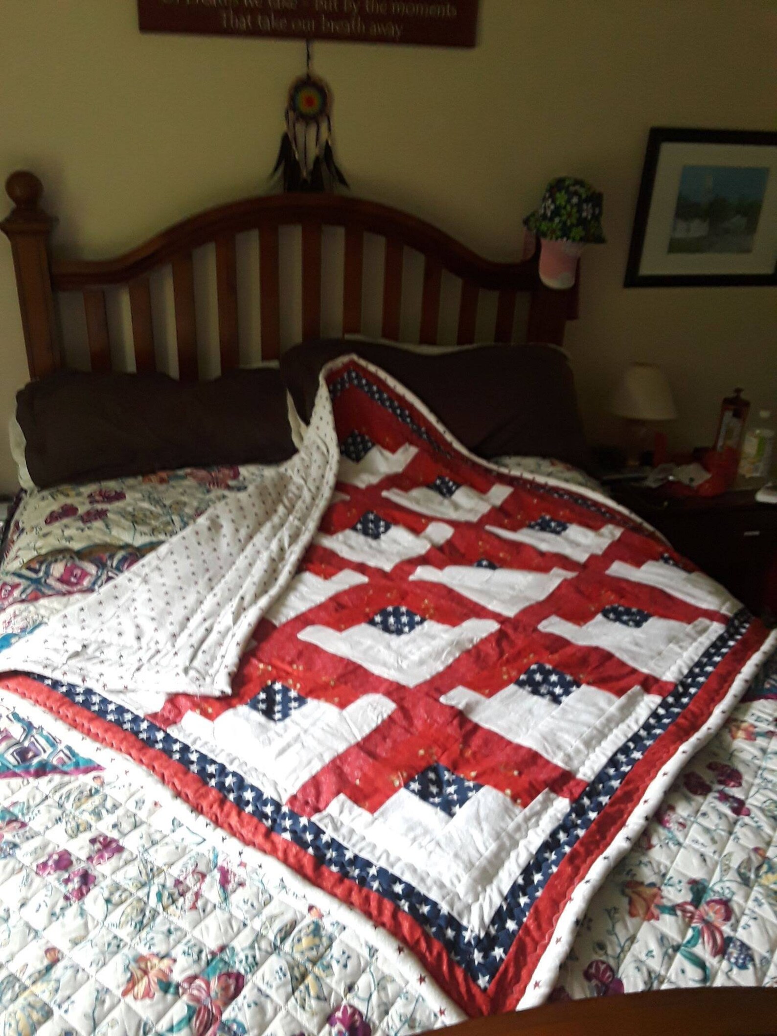 Patriotic handmade log cabin quilt. BEAUTIFUL one of a kind Etsy