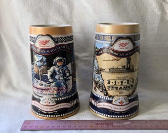 Vintage Beer Steins (2) River Steamer and 1st Man on the Moon