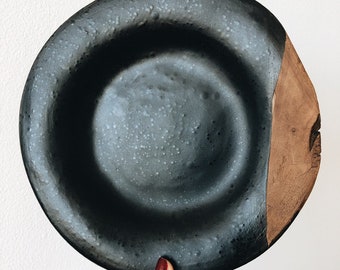 Black irregular rough stoneware plates - Gothic ceramic dinner plate - Pottery dinnerware by ceramic studio Julia Pilipchatina Tiletiletesto