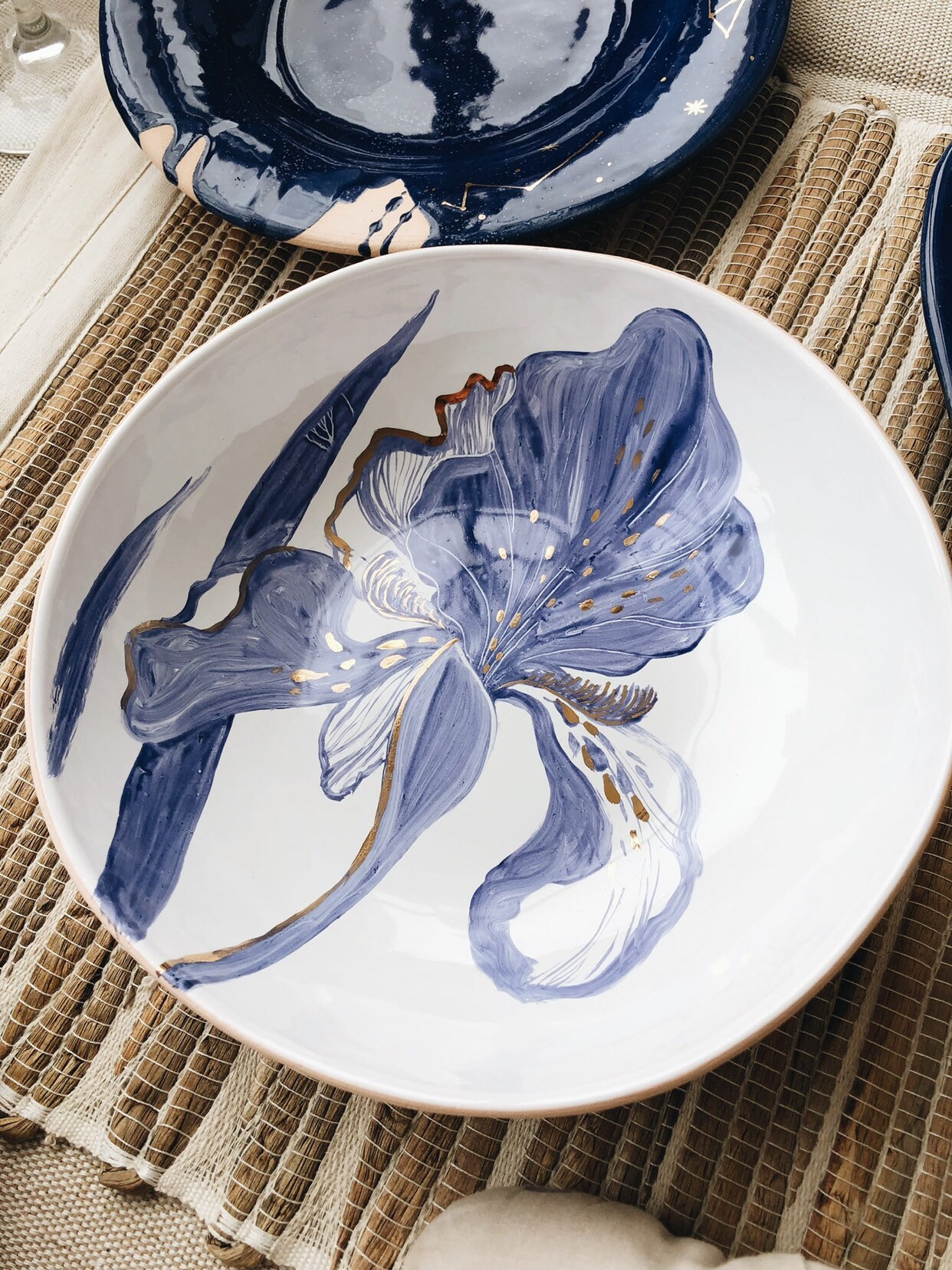 Iris Blume Keramik Geschirr blau weiß handbemalt Keramik Etsy