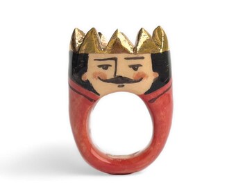 Ceramic King Ring · Hand-Painted Portrait with Gold Crown · Figures Collection · One of a Kind