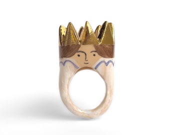 Ceramic King Ring · Hand-Painted Portrait with Gold Crown · Figures Collection · One of a Kind