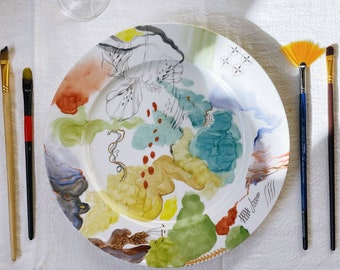 Modern colorful ceramic side plates for dinner. White and gold serving plates. Porcelain dinnerware. Tiletiletesto Ukraine pottery artist