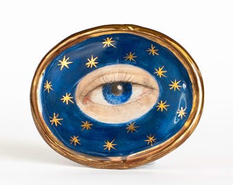 Lover's Eye Ceramic Ring · Hand-Painted Eye with Gold Stars · Celestial · One of a Kind