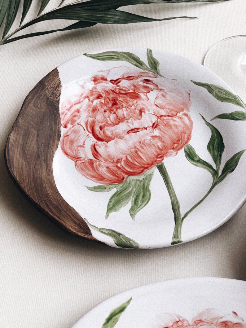 Pink peony pottery dinnerware set Spring garden flowers Etsy