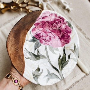 Pink peony pottery dinnerware, Botanical colorful flower plates, Rustic ceramics handmade and hand painted by Tiletiletesto image 2