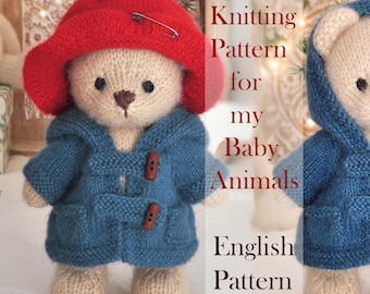 Toy Clothes Knitting Pattern Christmas Amigurumi Teddy Outfit: Blue Coat and Hat.