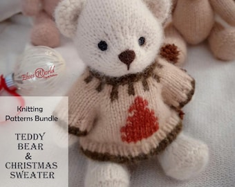 Knitting Pattern for Baby Bear and Christmas Sweater. English PDF Pattern.