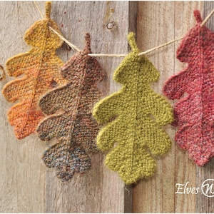 Knitting pattern Oak leaf ornament Knitted oak leaves PDF-pattern Knit fall ornaments Burnt orange Leaves Knit tutorial DIY Rustic oak leaf