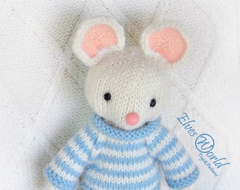 Toy knitting pattern-White mouse-knitted toy pattern-Amigurumi-ElvesWorld toy-knit patterns-little mouse pattern