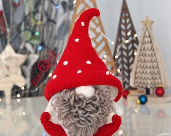 Crochet Pattern Christmas Gnome Ornament, Fly Agaric Mushroom Amigurumi PDF Tutorial