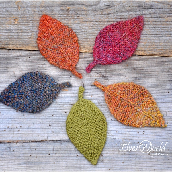 Knitting pattern Knitted leaves Knit fall ornament Autumn leaves Burnt orange PDF pattern Knit tutorial DIY Rustic leaf Knitted garland leaf