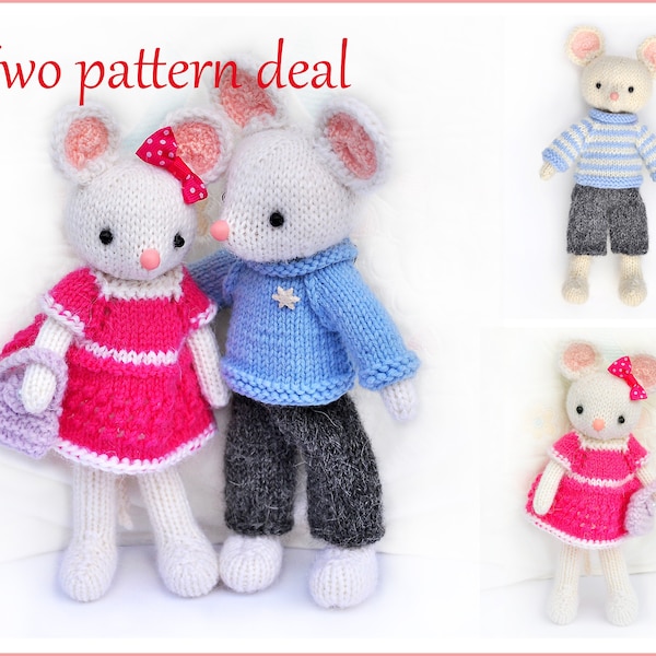 Toy knitting patterns Two pattern deal Lilly and Peter knitted mice Amigurumi mouse Knit patterns Stuffed toy DIY toy Pattern baby toy PDF