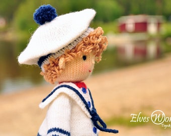 Knitting pattern for Sailor Doll. Amigurumi toy Pattern.