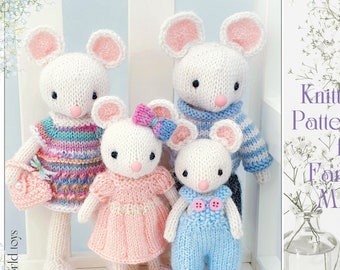 Family mice knitting pattern, stuffed knitted doll, animal toy pattern