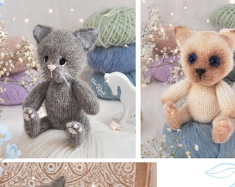 Kitten knitting pattern, Knitted animal toy, In the round Pattern