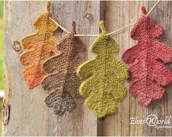 Knitting pattern Oak leaf ornament Knitted oak leaves PDF-pattern Knit fall ornaments Burnt orange Leaves Knit tutorial DIY Rustic oak leaf