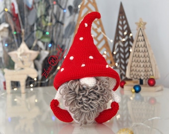 Crochet Pattern Christmas Gnome. Fly Agaric Mushroom ornament Pattern.