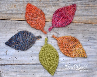 Knitting pattern Knitted leaves Knit fall ornament Autumn leaves Burnt orange PDF pattern Knit tutorial DIY Rustic leaf Knitted garland leaf