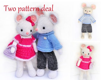 Toy knitting patterns Two pattern deal Lilly and Peter knitted mice Amigurumi mouse Knit patterns Stuffed toy DIY toy Pattern baby toy PDF