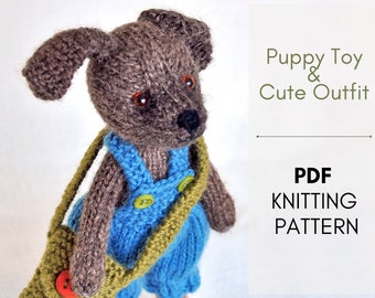 Puppy Knitting Pattern PDF, Knitted Animal Toy. Amigurumi dog.
