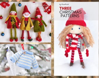 Knitting patterns Christmas Bundle Elf Toy Doll Christmas Pattern Ornament Gnomes. Plus Free Ugly Christmas Sweater.