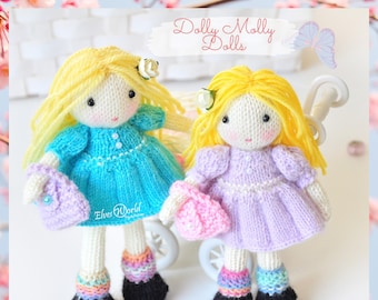 Dolly Doll Knitting Pattern for small doll with a Spring Easter dress