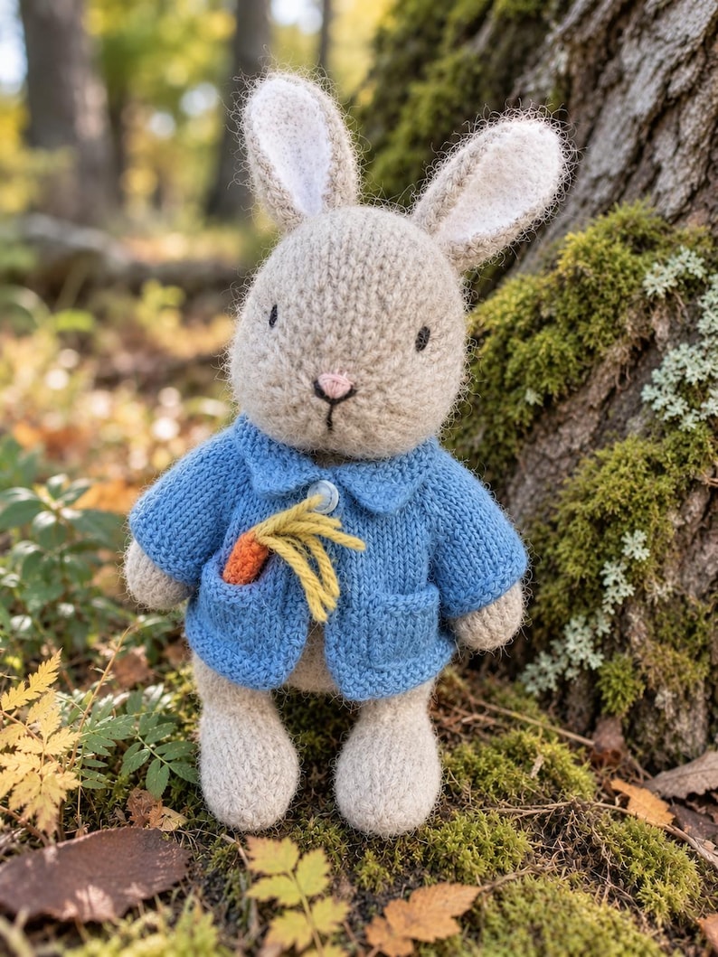 Rabbit Pattern Blue Bunny Rabbit Knitting Pattern – Blue Jacket & Carrot, Animal Toy PDF ...