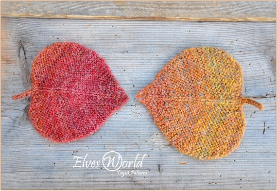 Knitting pattern Heart Valentine Day Gift Linden leaf ornament Two size Knitted leaves Fall ornament Coaster Tea Pot DIY Knit Rustic garland