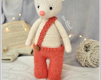 Crochet PATTERN for a mouse in pants. Bonus FREE doll jacket knitting pattern.
