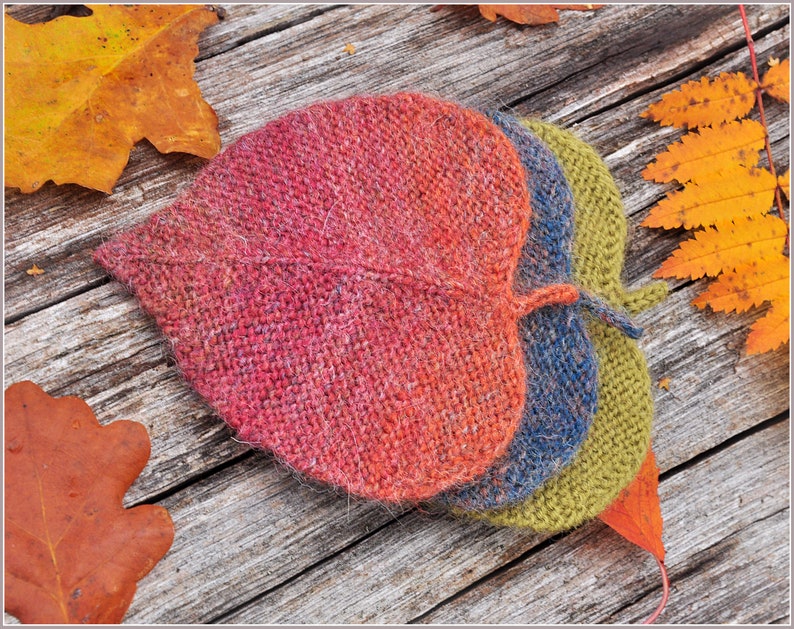 Knitting patterns Linden leaf ornament Knitted leaves PDF-pattern Knit fall ornaments Burnt orange Coaster Knit tutorial DIY Rustic garland image 9