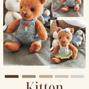 Kitten knitting pattern, knitted animal toy, amigurumi cat doll with outfits image 5