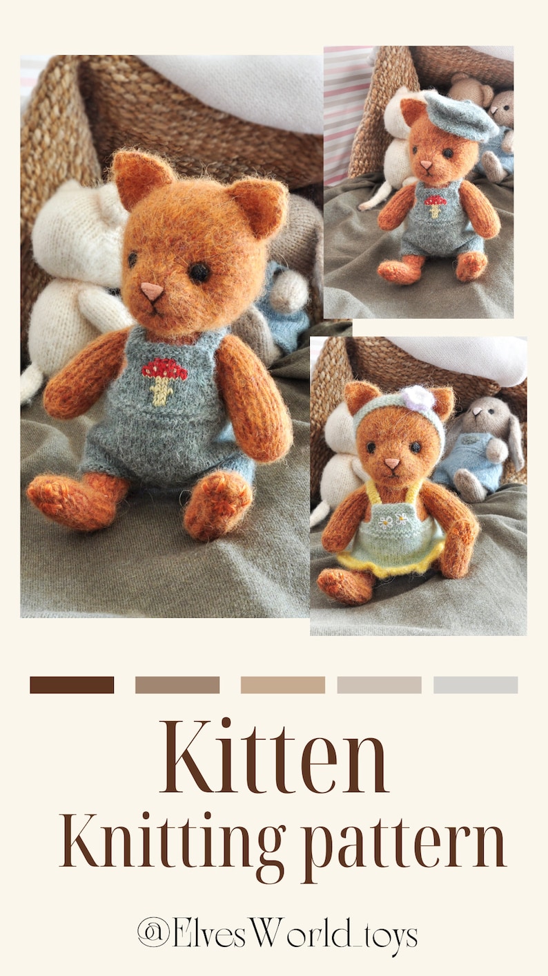 Kitten knitting pattern, knitted animal toy, amigurumi cat doll with outfits image 5