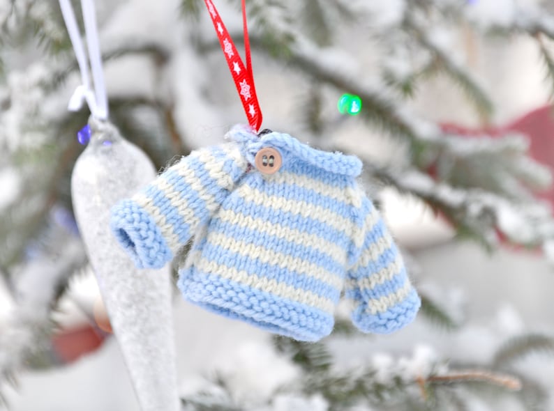 Knitting patterns Christmas Ornament Ugly Sweater Christmas tree pattern Home Decor Hanging Decoration DIY knit image 3