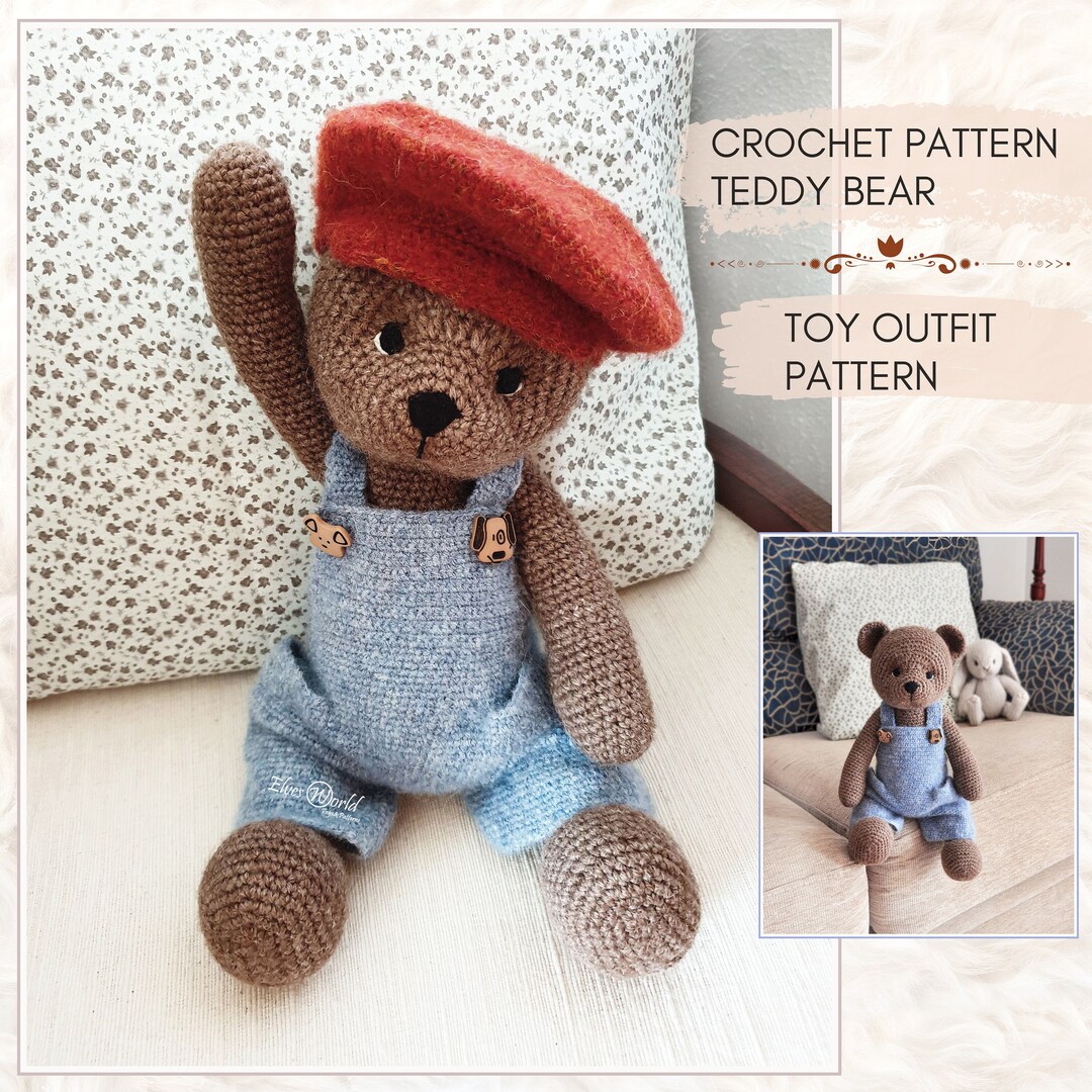 Handmade Crochet Teddy Bear Toy in Green Jumper and Red Hat