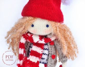 Knitting Pattern for Christmas Elf Toy. Amigurumi Girl Doll.