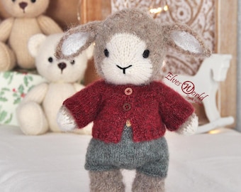 Knitting Pattern for Baby Lamb and Toy Outfit: Dungarees and Jacket. English PDF Pattern.